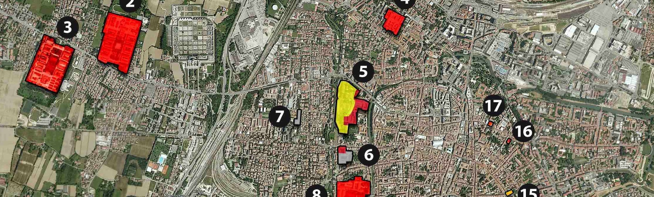 Stralcio della citt di Padova con aree militari